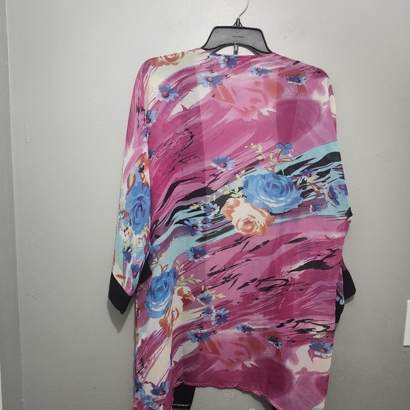 Marciano Guess Floral Kimono Cardigan with Black Trim Size S Pink - Picture 6 of 7